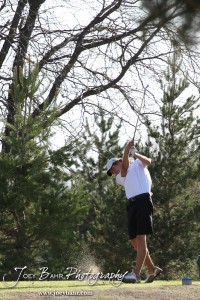 A Garden City Buffalo tees off during the Great Bend High School Boys Golf Invitational Tournament at The Club at Stoneridge in Great Bend, Kansas on April 29, 2013. (Photo: Joey Bahr, www.joeybahr.com)