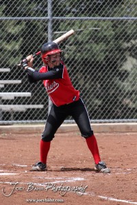 A Great Bend Lady Panther waits for a pitch during the Liberal Lady Redskins at Great Bend Lady Panthers Softball Double Header with Great Bend winning both games 18-0 (3 innings) 13-0 at Barton Community College Softball Field in Great Bend, Kansas on April 27, 2013. (Photo: Joey Bahr, www.joeybahr.com)