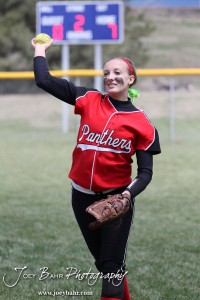 A Great Bend Lady Panther warms up between innings during the Liberal Lady Redskins at Great Bend Lady Panthers Softball Double Header with Great Bend winning both games 18-0 (3 innings) 13-0 at Barton Community College Softball Field in Great Bend, Kansas on April 27, 2013. (Photo: Joey Bahr, www.joeybahr.com)