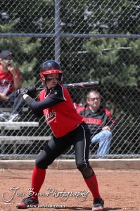 A Great Bend Lady Panther waits for a pitch during the Liberal Lady Redskins at Great Bend Lady Panthers Softball Double Header with Great Bend winning both games 18-0 (3 innings) 13-0 at Barton Community College Softball Field in Great Bend, Kansas on April 27, 2013. (Photo: Joey Bahr, www.joeybahr.com)