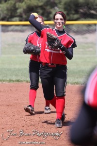Great Bend Lady Panther Morgan Kottas (#25) throws the ball during the Liberal Lady Redskins at Great Bend Lady Panthers Softball Double Header with Great Bend winning both games 18-0 (3 innings) 13-0 at Barton Community College Softball Field in Great Bend, Kansas on April 27, 2013. (Photo: Joey Bahr, www.joeybahr.com)