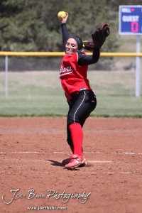 Great Bend Lady Panther Pitcher Hunter Middleton (#33) throws a pitch during the Liberal Lady Redskins at Great Bend Lady Panthers Softball Double Header with Great Bend winning both games 18-0 (3 innings) 13-0 at Barton Community College Softball Field in Great Bend, Kansas on April 27, 2013. (Photo: Joey Bahr, www.joeybahr.com)
