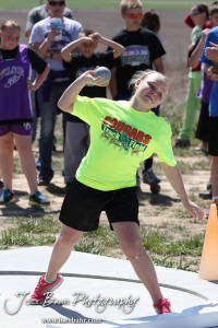 Competitors take part in the 7th Grade Girls Shot Put at the Oiler Relays at Barton Community College in Great Bend, Kansas on April 4, 2013. (Photo: Joey Bahr, www.joeybahr.com)