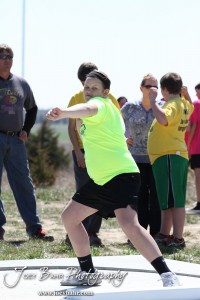 Competitors take part in the 7th Grade Girls Shot Put at the Oiler Relays at Barton Community College in Great Bend, Kansas on April 4, 2013. (Photo: Joey Bahr, www.joeybahr.com)