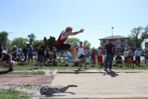 A competitor jumps in the long jump during the 2013 KSHSAA Class 1A Regional Track and Field competition at Lewis Field on the campus of Fort Hays State University in Hays, Kansas on May 17, 2013. (Photo: Joey Bahr, www.joeybahr.com)